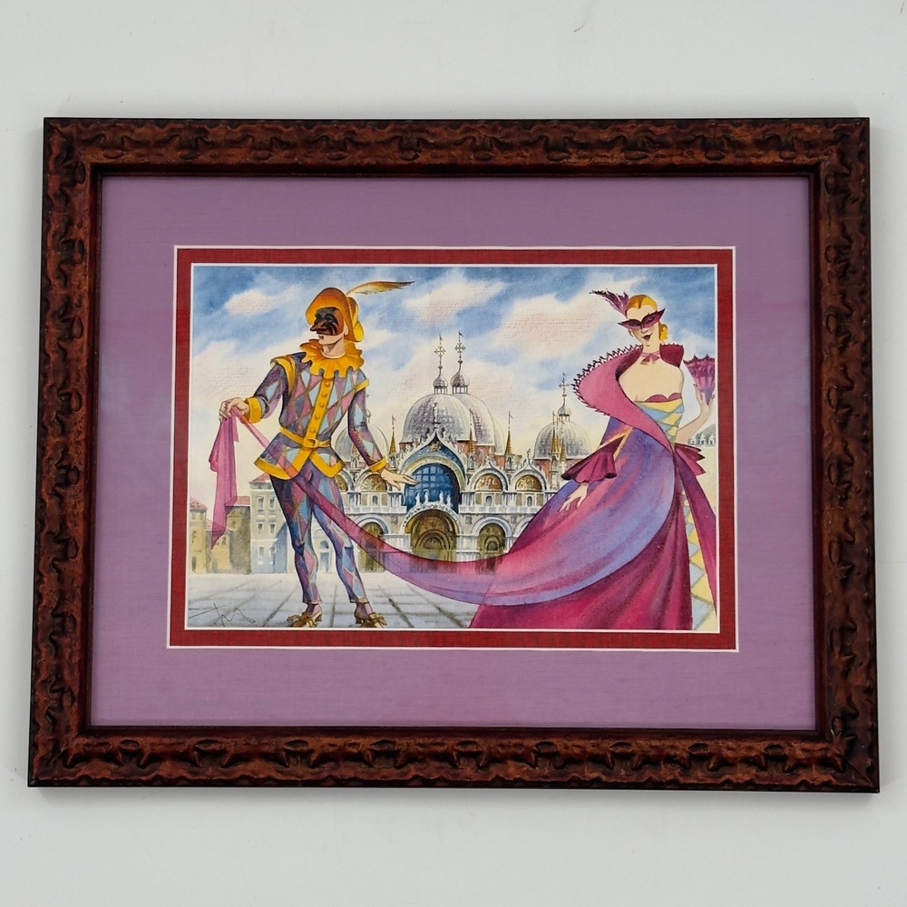 Original Watercolor Painting Venice Carnival St. Mark's Square Italy